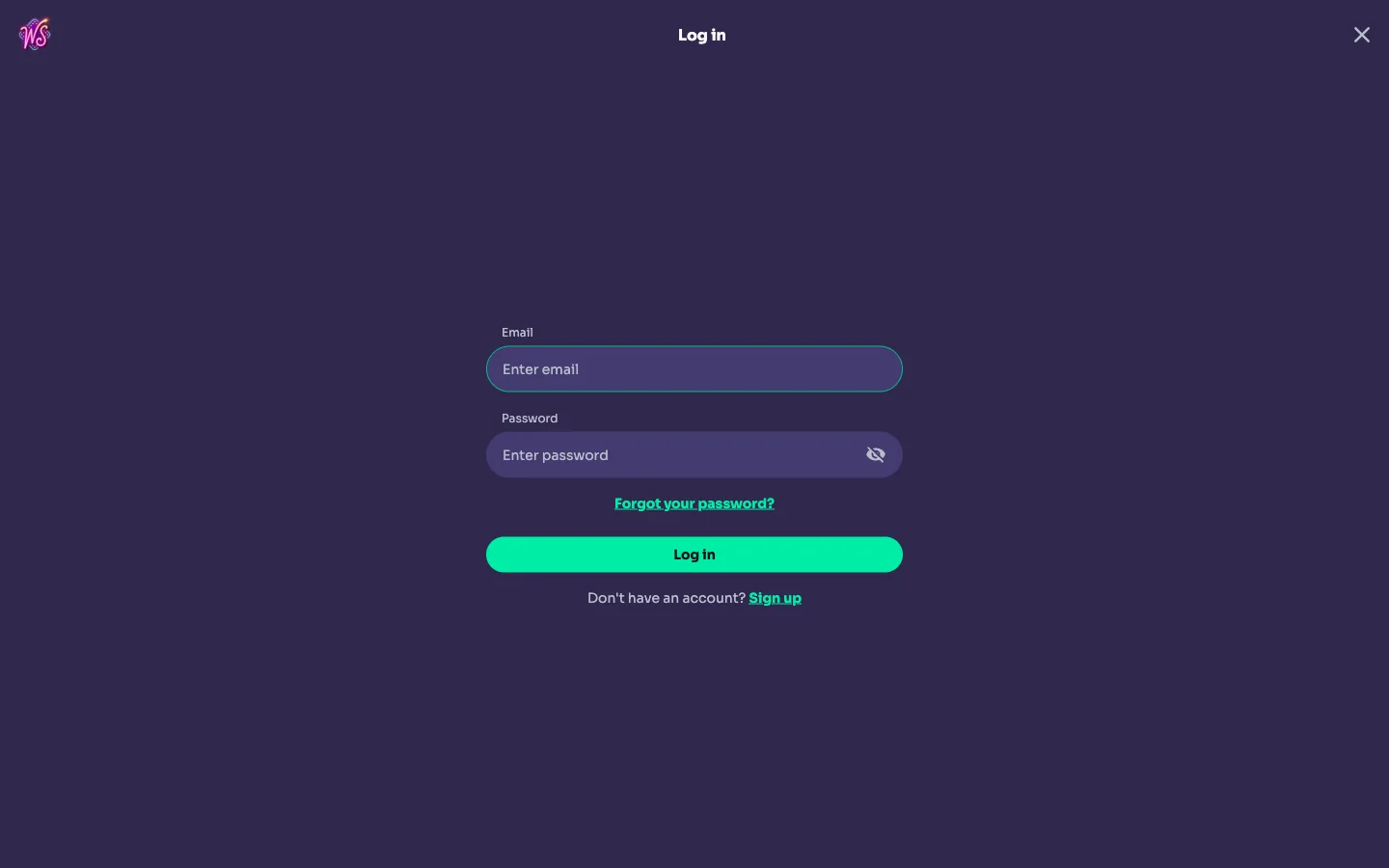 WinSpirit app login overlay for Australian players with email and password fields